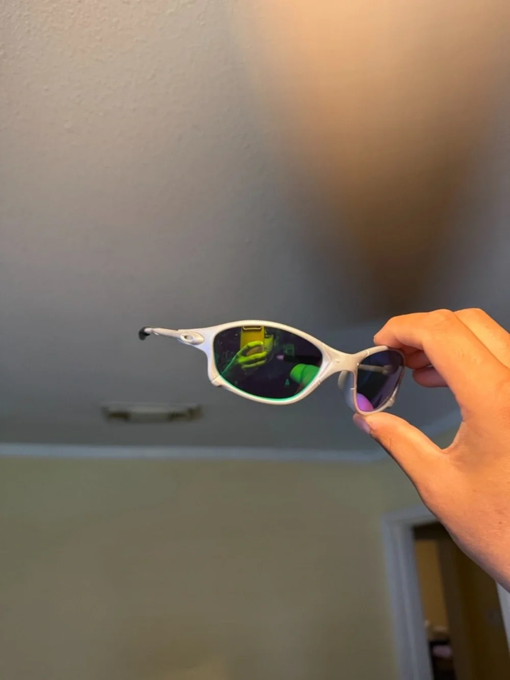 White Frame Mirrored Lens Sport Sunglasses Oakley